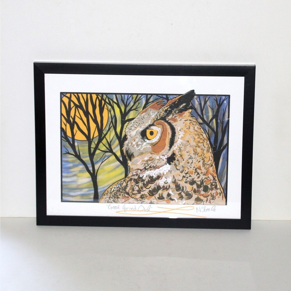 Great Horned Owl art print Nora Steele signed framed bird nature